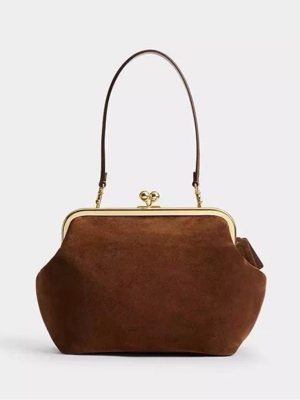 Coach Kisslock Frame Bag 27 in Brass/Warm Brown Suede & Refined Calf Leather NWT - Picture 14 of 14